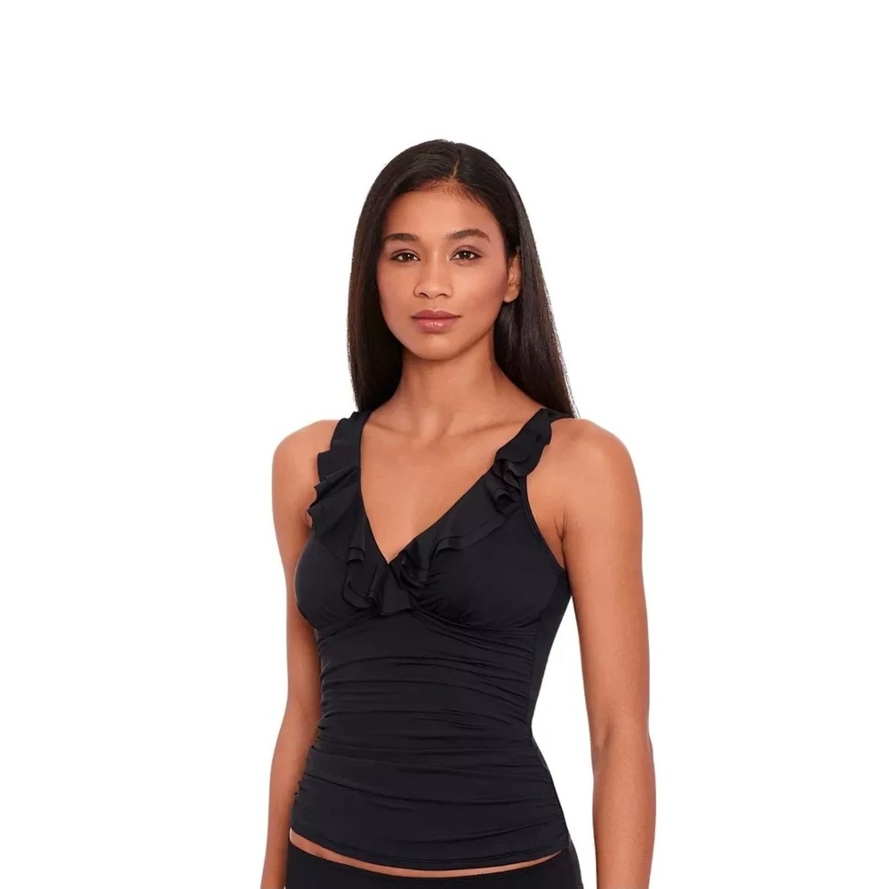 Lauren Ralph Lauren Tankini Top Womens Size 12 Black New Ruffle V-Neck